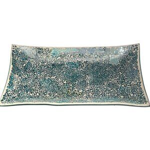 AURORA NY Hand Crafted India Ink Ice Blue Iridescent Mosaic Vanity Tray 14"x8"